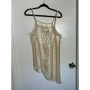 Sexy Crochet Mesh Cover Up Top Cream Asymmetric Fairycore Y2K Festival Wear